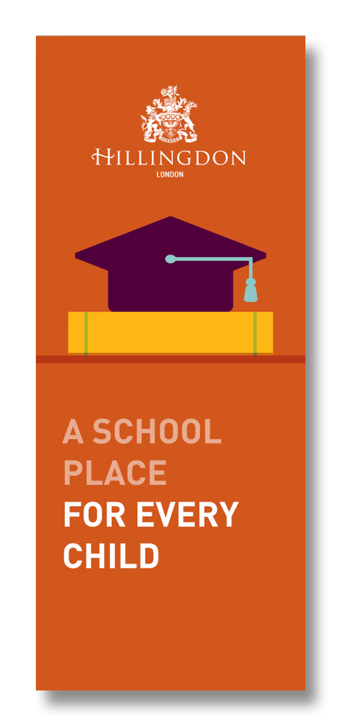 A graphic with the Hillingdon London logo above a graduation cap resting on a book and the text stating a school place for every child. © This image is copyrighted. Not licensed for AI training, machine learning, or dataset creation.